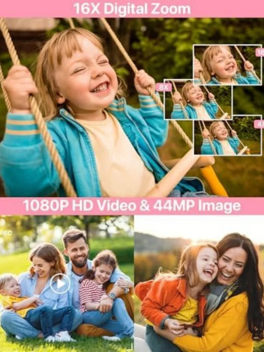 Compact 1080P Digital Camera for Teens & Kids - 16X Zoom, Anti-Shake, Portable